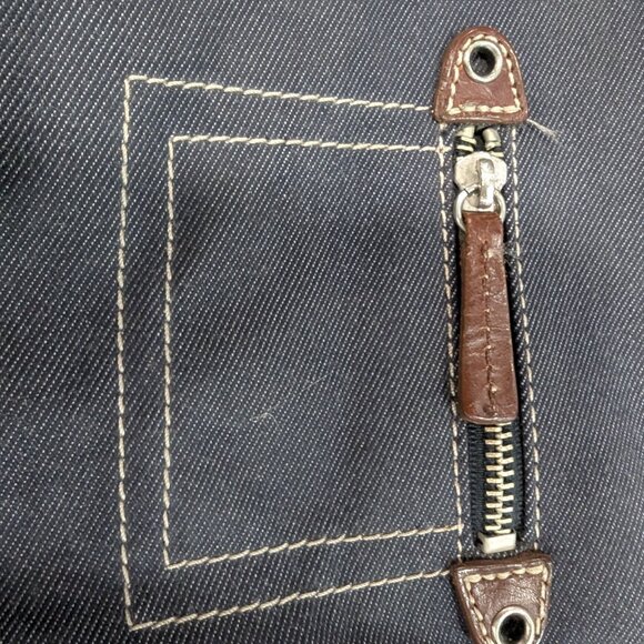 Fossil No. 54 Vintage Y2K Blue Denim Brown Leather Trim Small Tote Handbag Purse - Picture 3 of 11